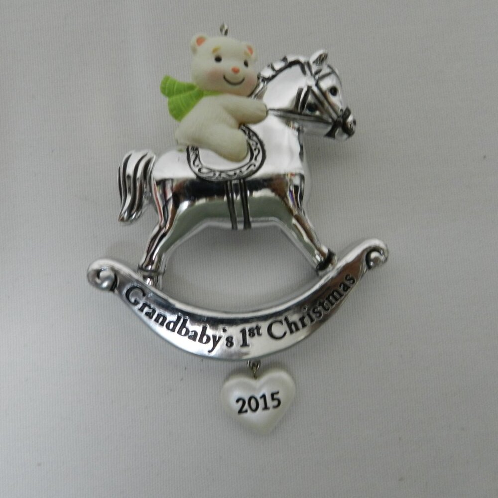 Hallmark Ornament 2015 Grandbaby's First Christmas Teddy Rocking Horse w/ Box
